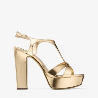 Sandalias Kesia 120 de piel con efecto metal líquido dorado