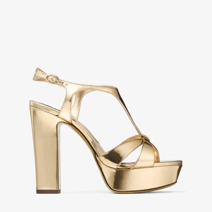 Sandalias Kesia 120 de piel con efecto metal líquido dorado