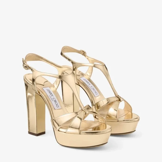 Sandalias Kesia 120 de piel con efecto metal líquido dorado