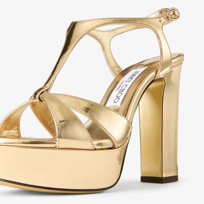Sandalias Kesia 120 de piel con efecto metal líquido dorado