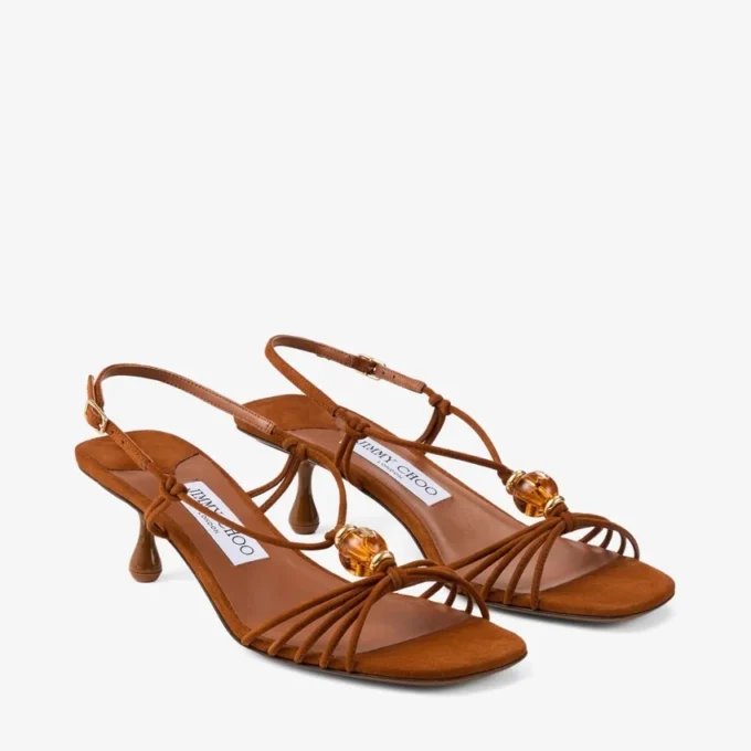 Sandalias Lova 50 de ante marrón claro con abalorios Sandalias Lova 50 de ante marrón claro con abalorios