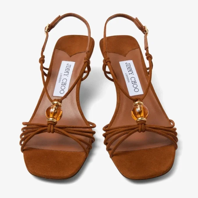 Sandalias Lova 50 de ante marrón claro con abalorios Sandalias Lova 50 de ante marrón claro con abalorios