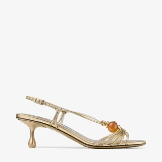 Sandalias Lova 50 de piel napa metalizada dorada con abalorios