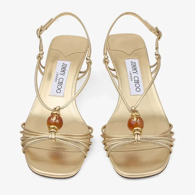 Sandalias Lova 50 de piel napa metalizada dorada con abalorios