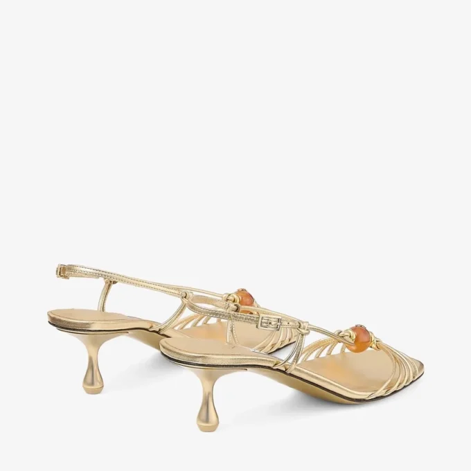 Sandalias Lova 50 de piel napa metalizada dorada con abalorios
