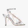 Sandalias Lula 100 de piel Liquid Metal en plata y macaron con lazos de terciopelo Sandalias Lula 100 de piel Liquid Metal en plata y macaron con lazos de terciopelo