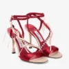 Sandalias Lula 100 de satén en color macaron y rojo rubí con lazos