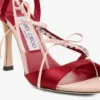 Sandalias Lula 100 de satén en color macaron y rojo rubí con lazos