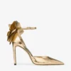 Sandalias Marja 100 de piel metalizada dorada con cordones de piel metalizada