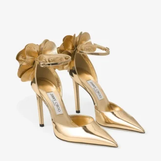 Sandalias Marja 100 de piel metalizada dorada con cordones de piel metalizada
