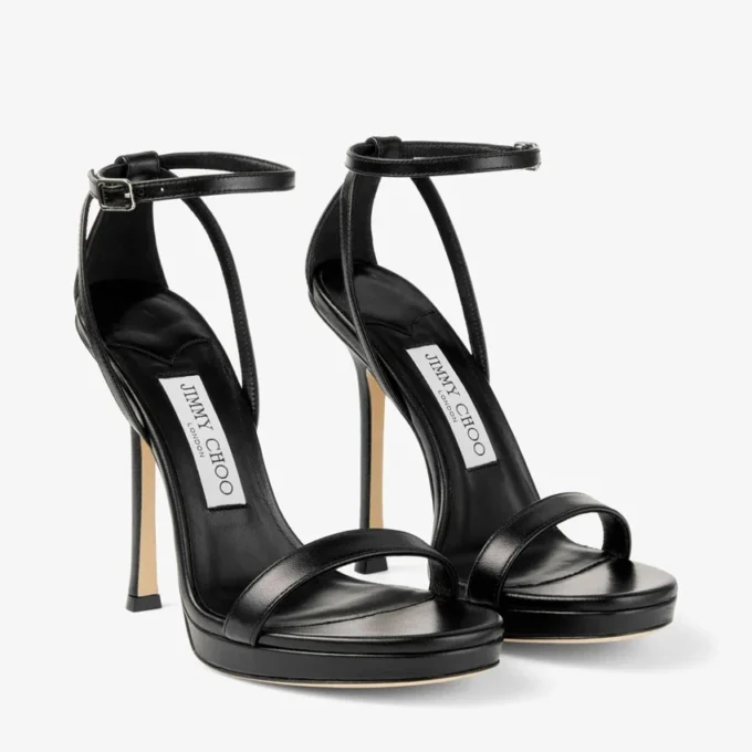 Sandalias Moza Platform 120 de napa negra brillante
