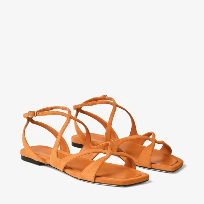Sandalias planas Ayla de ante naranja atardecer
