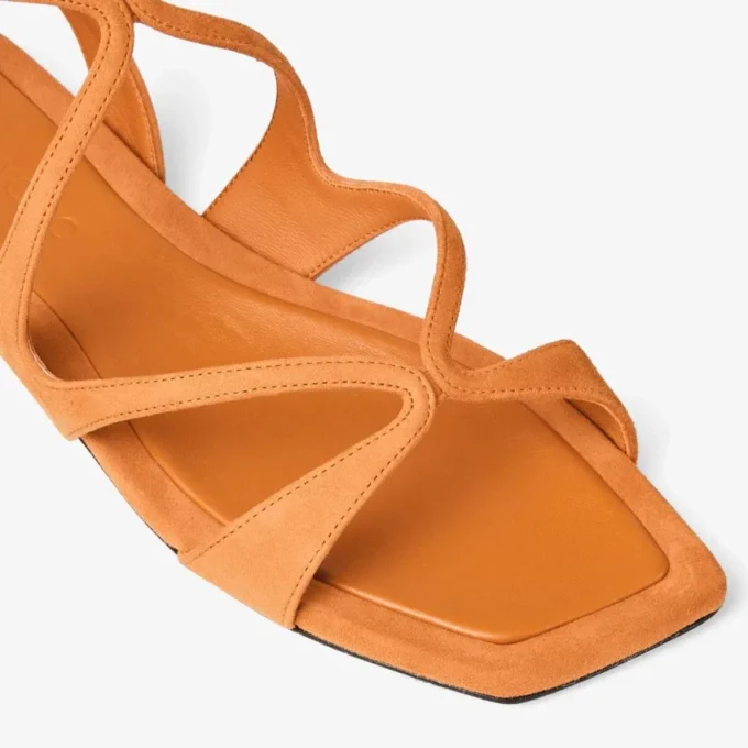 Sandalias planas Ayla de ante naranja atardecer