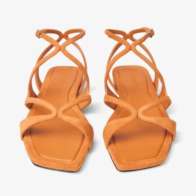 Sandalias planas Ayla de ante naranja atardecer