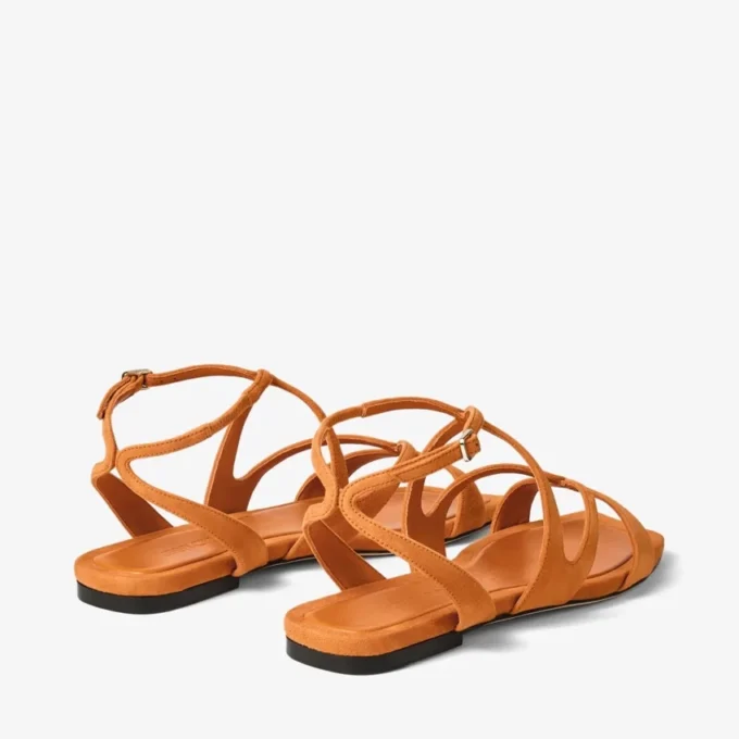 Sandalias planas Ayla de ante naranja atardecer