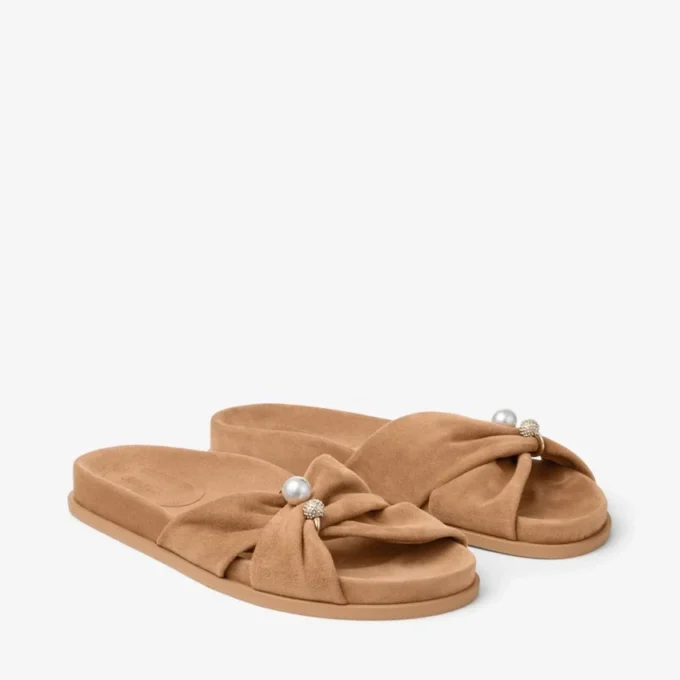 Sandalias planas de ante color toffee Rafi