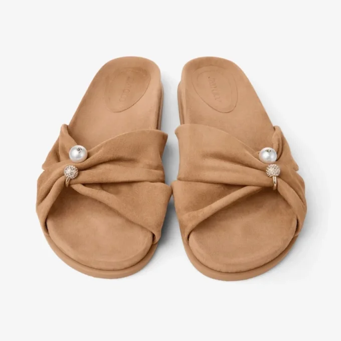 Sandalias planas de ante color toffee Rafi