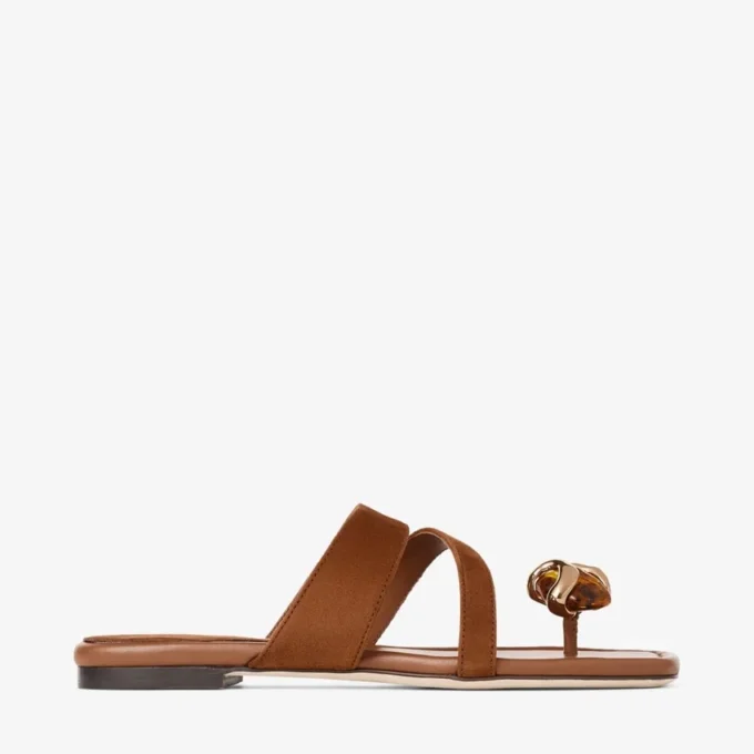 Sandalias planas Emeri de ante color tostado y ámbar
