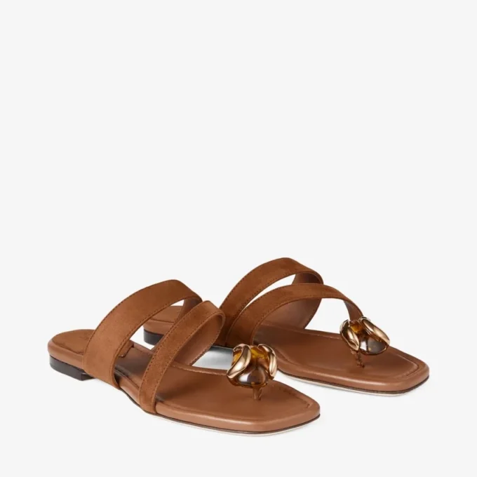 Sandalias planas Emeri de ante color tostado y ámbar