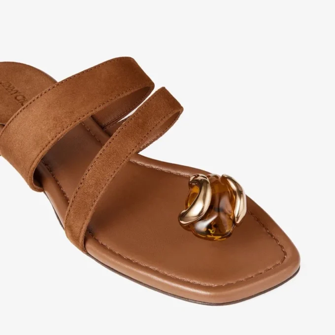 Sandalias planas Emeri de ante color tostado y ámbar