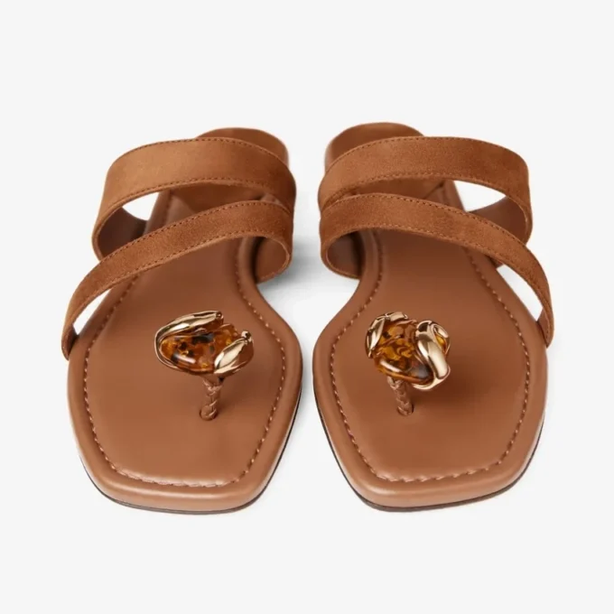 Sandalias planas Emeri de ante color tostado y ámbar