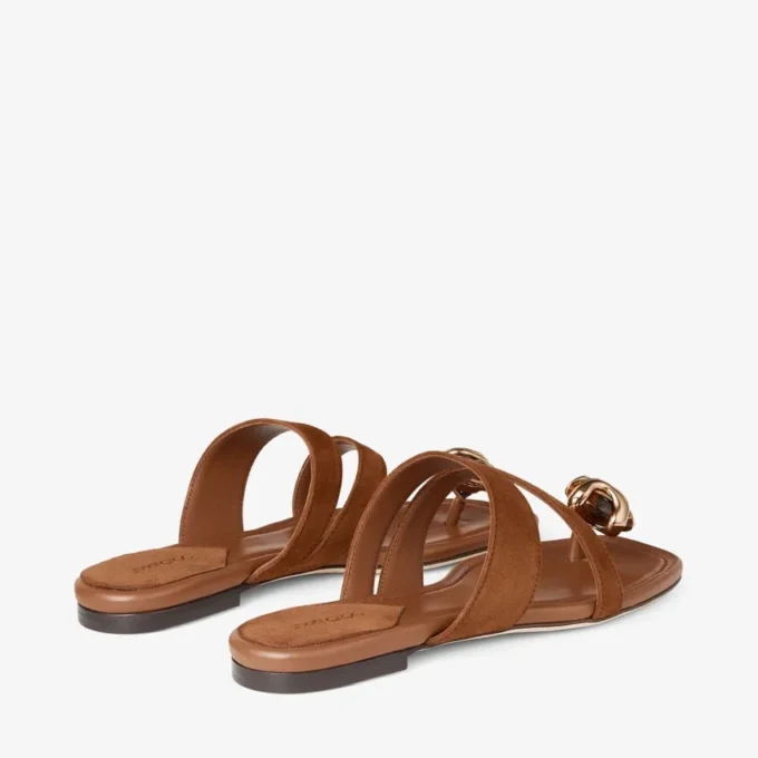 Sandalias planas Emeri de ante color tostado y ámbar