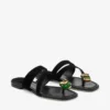 Sandalias planas Emeri Stone en ante negro y verde trébol