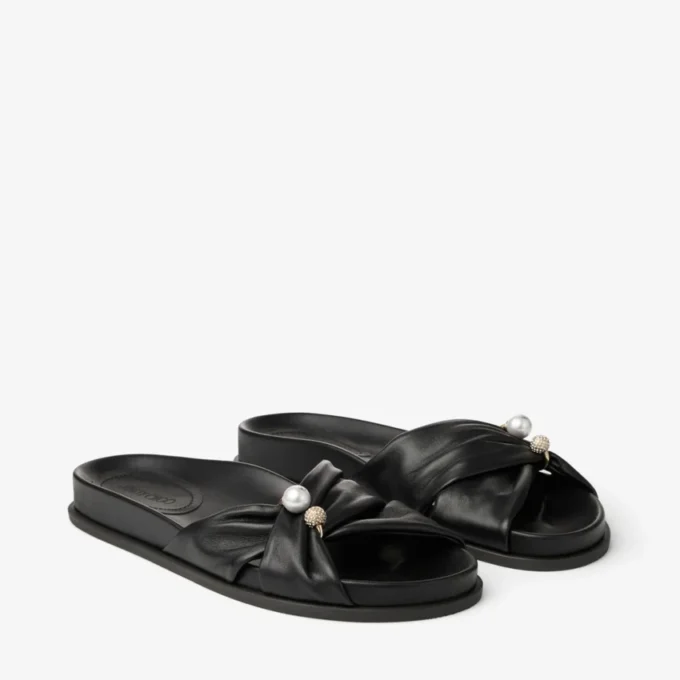 Sandalias planas Rafi en piel de guante suave negra
