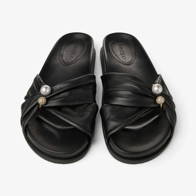 Sandalias planas Rafi en piel de guante suave negra