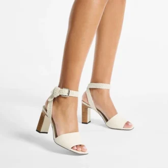 Sandalias Rori 85 en piel de becerro brillante color latte y corcho brillante