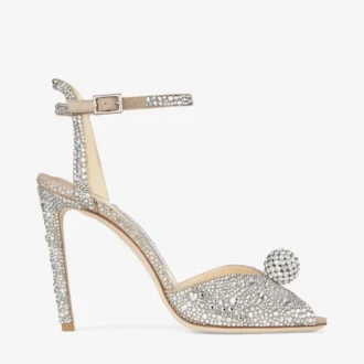 Sandalias Sacora 100 de ante nude con cristales Hotfix y detalle de esfera