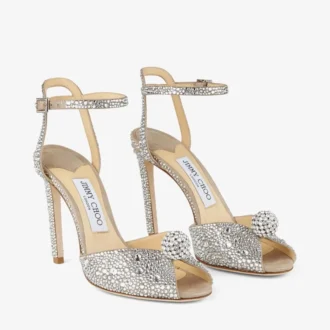 Sandalias Sacora 100 de ante nude con cristales Hotfix y detalle de esfera