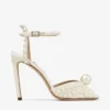Sandalias Sacora 100 de satén blanco con perlas por toda la superficie Sandalias Sacora 100 de satén blanco con perlas por toda la superficie