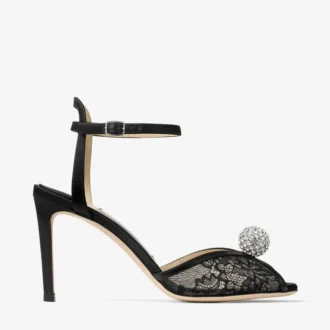 Sandalias Sacora 85 de encaje negro con esfera adornada con cristales Sandalias Sacora 85 de encaje negro con esfera adornada con cristales
