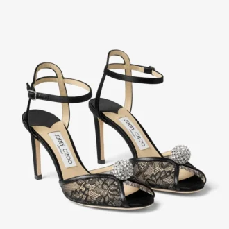 Sandalias Sacora 85 de encaje negro con esfera adornada con cristales Sandalias Sacora 85 de encaje negro con esfera adornada con cristales