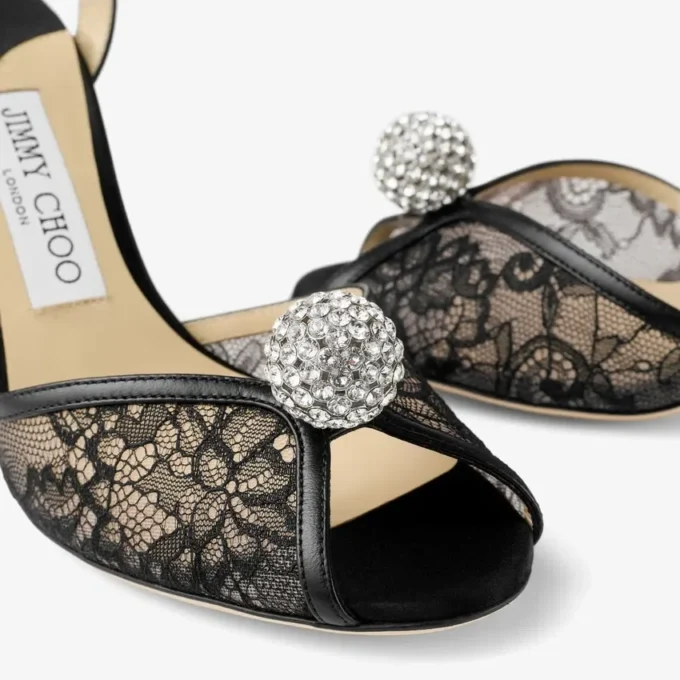 Sandalias Sacora 85 de encaje negro con esfera adornada con cristales Sandalias Sacora 85 de encaje negro con esfera adornada con cristales