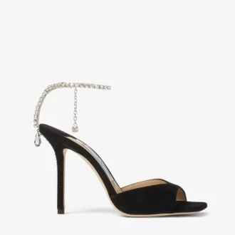 Sandalias Saeda 100 de ante negro con adorno de cristales