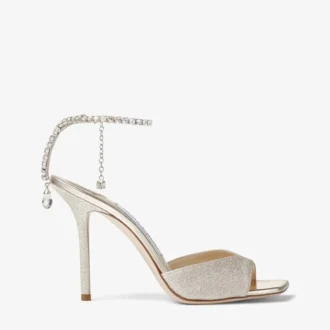 Sandalias Saeda 100 Platinum Ice con purpurina mate y adornos de cristal