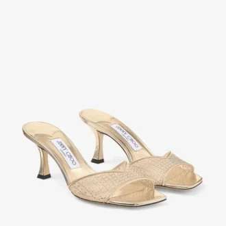 Sandalias Skye 70 de malla de cristal ilusión dorada y piel metalizada
