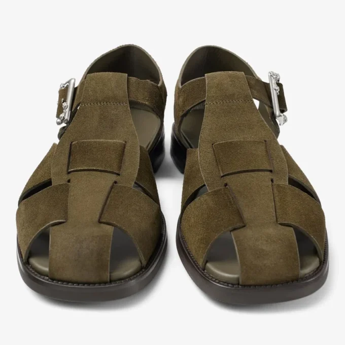 Sandalias Sol Slide de ante de terciopelo verde musgo