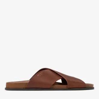 Sandalias Sol Slide de piel vachetta color cigarro