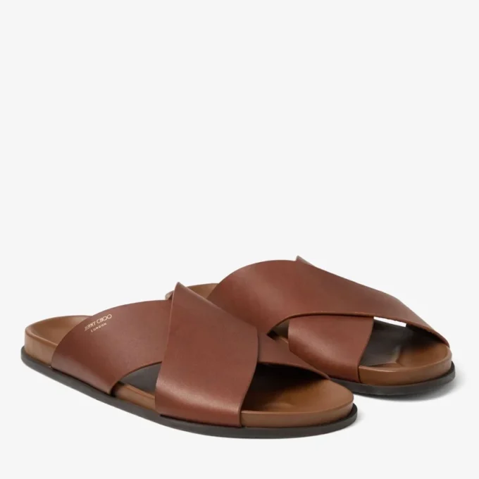 Sandalias Sol Slide de piel vachetta color cigarro