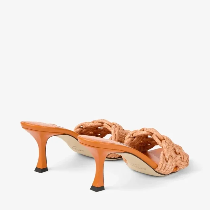 Sandalias tipo mule Chara 70 en rafia de ganchillo naranja atardecer y piel napa Sandalias tipo mule Chara 70 en rafia de ganchillo naranja atardecer y piel napa