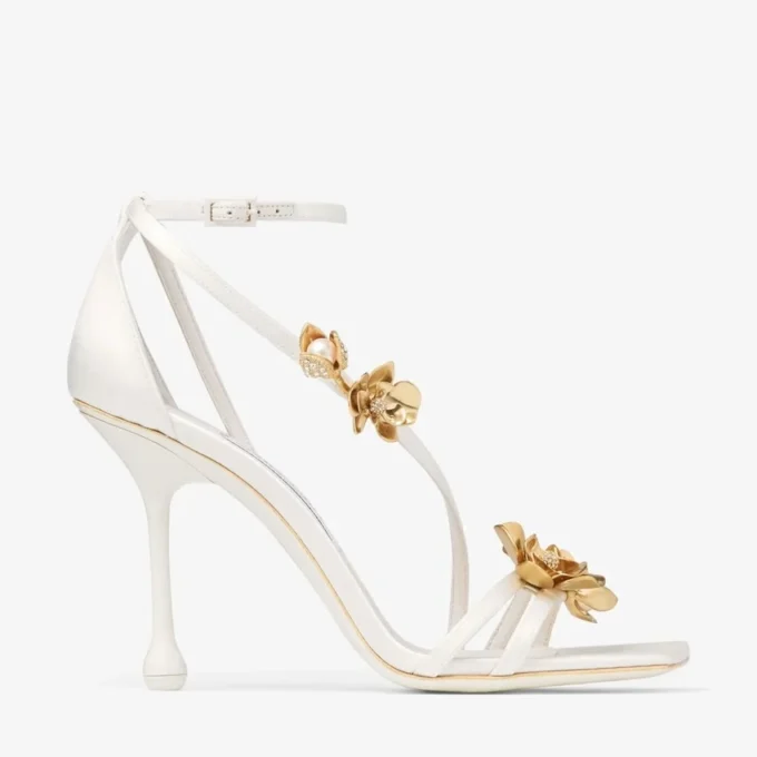 Sandalias Zea 95 con flores de satén marfil Sandalias Zea 95 con flores de satén marfil