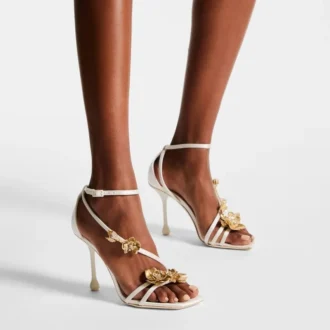 Sandalias Zea 95 con flores de satén marfil