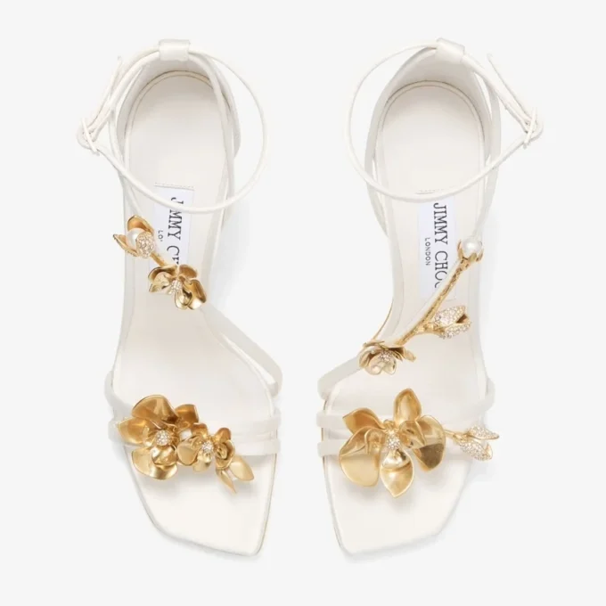 Sandalias Zea 95 con flores de satén marfil Sandalias Zea 95 con flores de satén marfil