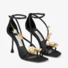 Sandalias Zea 95 de satén negro con flores metálicas Sandalias Zea 95 de satén negro con flores metálicas