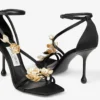 Sandalias Zea 95 de satén negro con flores metálicas Sandalias Zea 95 de satén negro con flores metálicas
