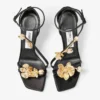 Sandalias Zea 95 de satén negro con flores metálicas Sandalias Zea 95 de satén negro con flores metálicas