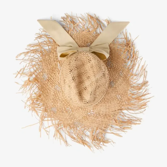Sombrero Thalia pequeño de rafia natural con lazo de cinta Sombrero Thalia pequeño de rafia natural con lazo de cinta
